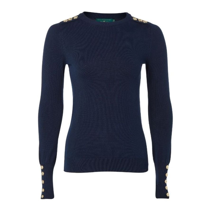 Buttoned Knit Crew Neck Womens Jumper